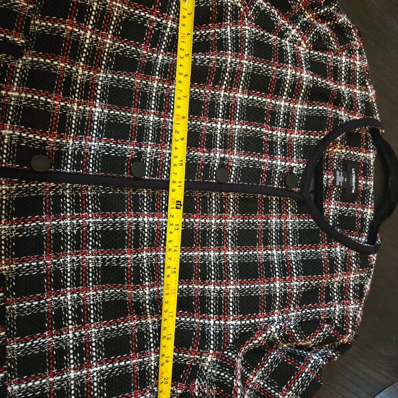 Liz Claiborne Black & Red Plaid Tweed Jacket – Classic Button-Front Blazer Sz 14 - Picture 8 of 10